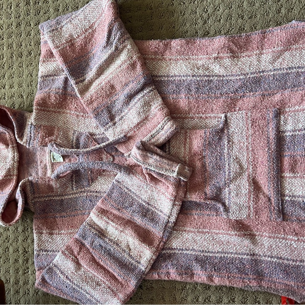 Striped Pink and Purple “Drug Rug” Hooded Poncho